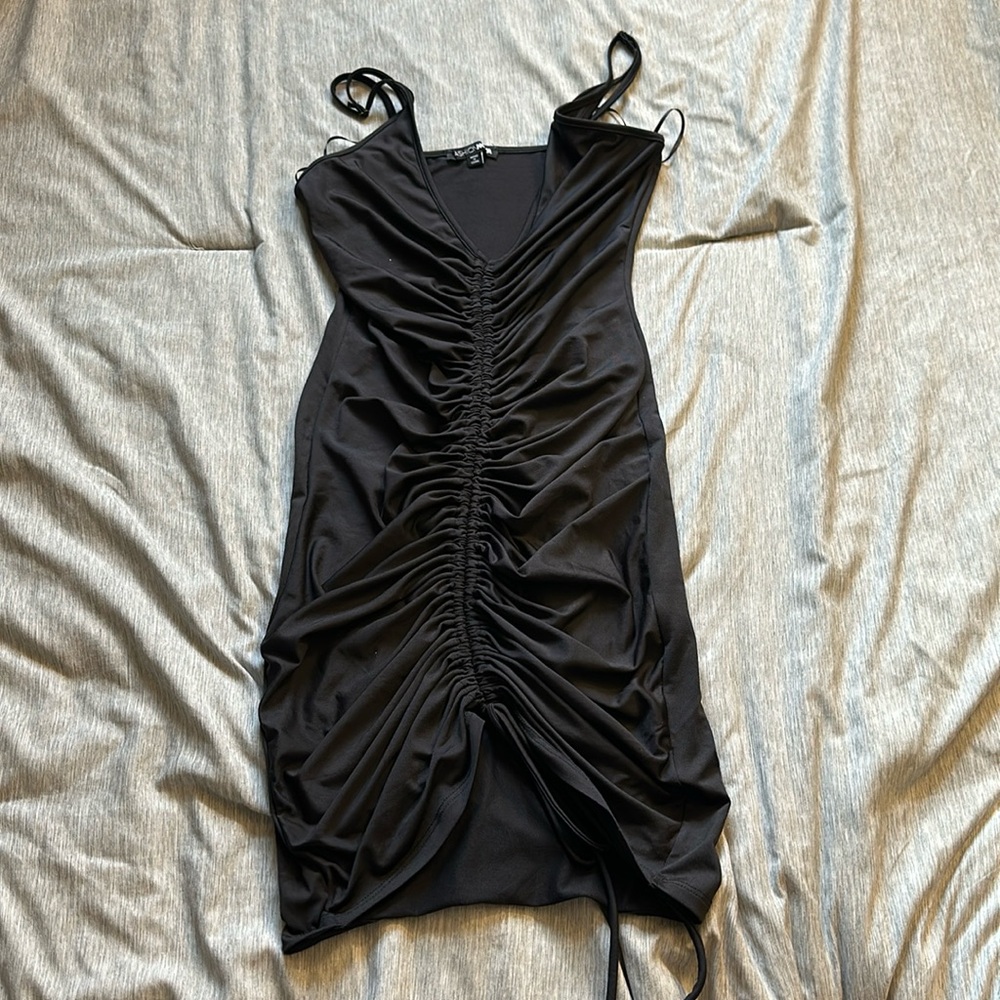 Black Mini Ruched Dress